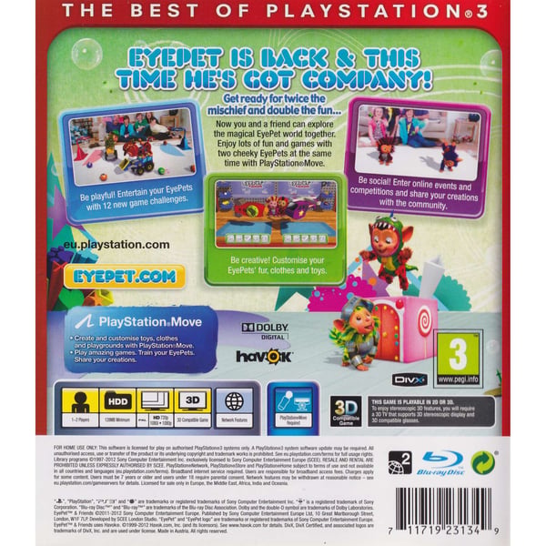 EyePet & Friends Playstation 3 PS3 Essentials Move (Brugt)
