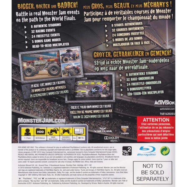 Monster Jam Path of Destruction Playstation 3 PS3 Bundle Copy (Brugt)