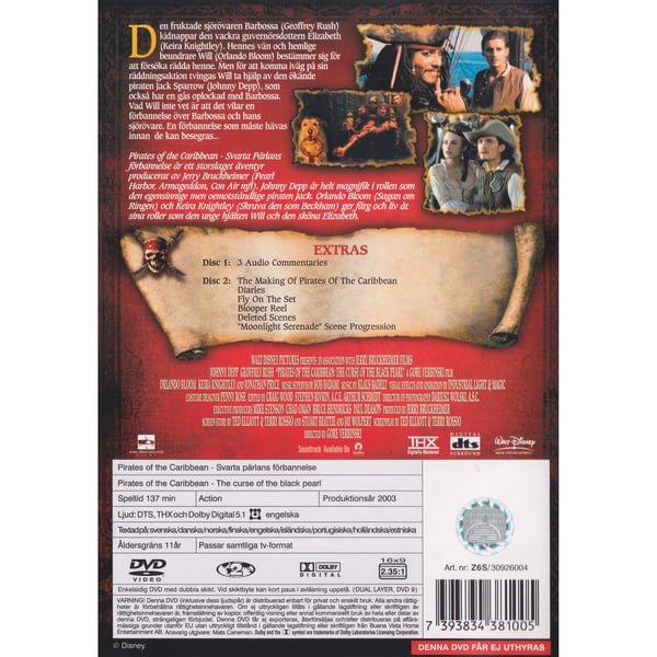 Pirates of the Caribbean Svarta Pärlans Förbannelse DVD (Brukt)