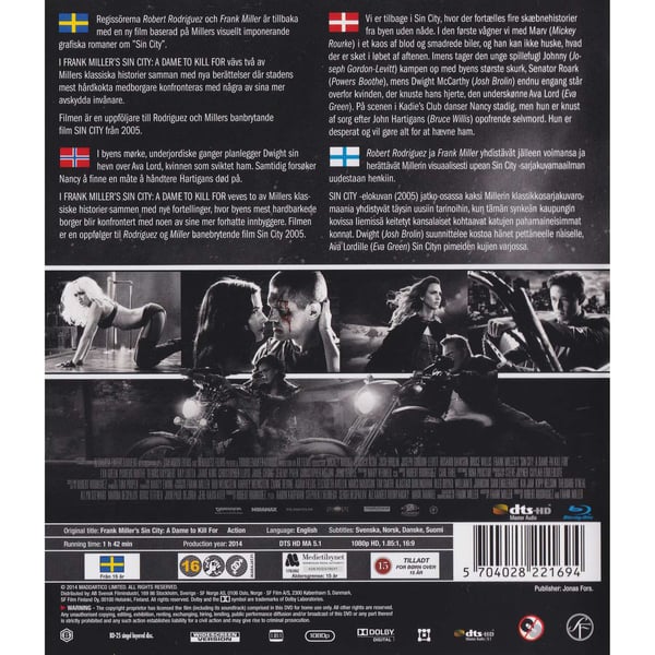 Sin City A Dame to Kill For Blu-Ray (Brukt)