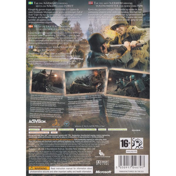 Call of Duty 3 Xbox 360 Classics Nordic (Brukt)