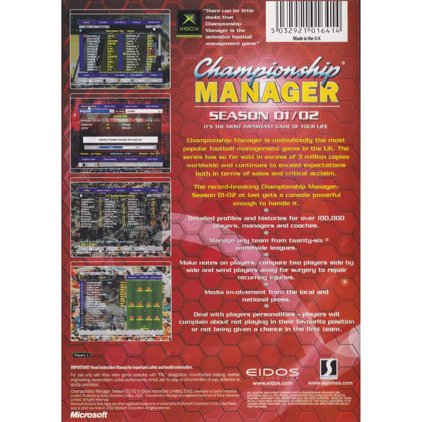 Championship Manager Season 01/02 Xbox (Brukt)