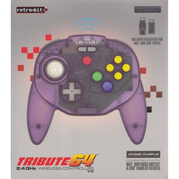 Retro-Bit Tribute 64 Wireless Controller V2 Atomic Purple