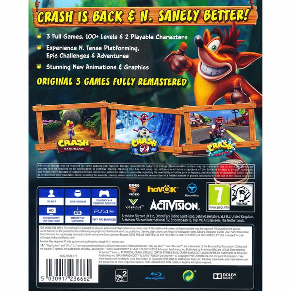 Crash Bandicoot N-Sane Trilogy Playstation 4 PS4