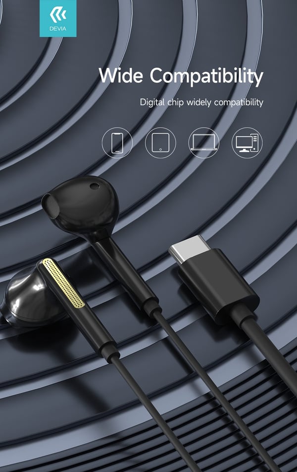 USB-C In-Ear Hi-Fi Hovedtelefoner med Mikrofon iPhone 15,16, 17 /Samsung /Android -Hvid