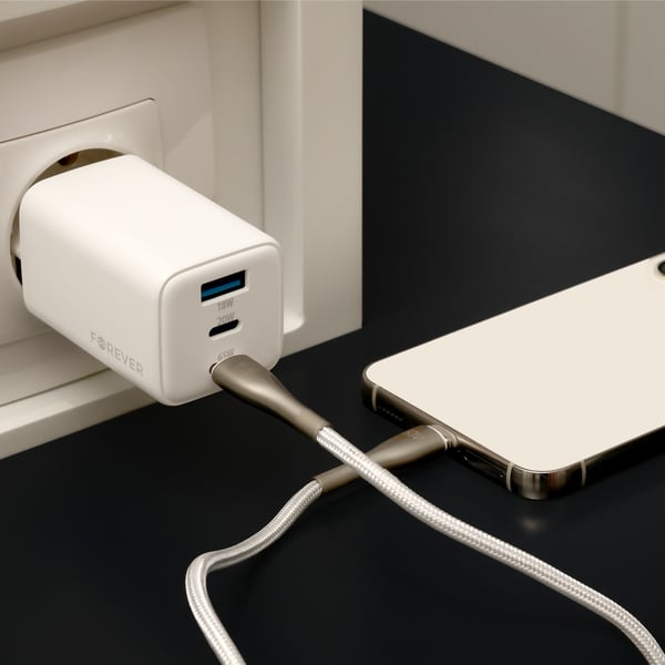 65W Hurtigoplader PD Dual USB-C, USB til iPhone, Samsung, iPad