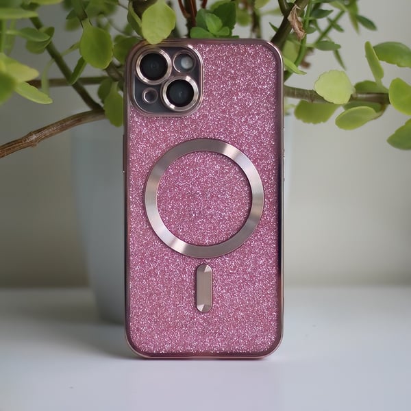 iPhone 15 Plus - MagSafe 2in1 Glitter / Läpinäkyvä Kromikuori Pinkki