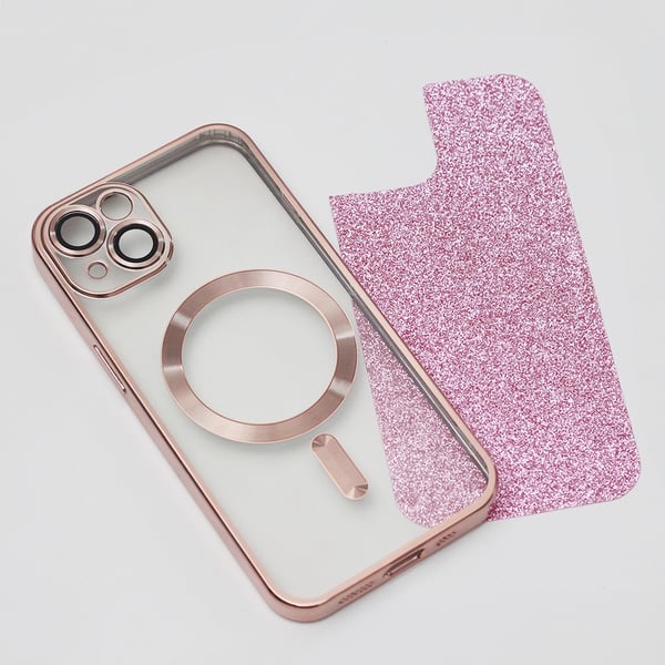 iPhone 15 Plus - MagSafe 2in1 Glitter / Läpinäkyvä Kromikuori Pinkki