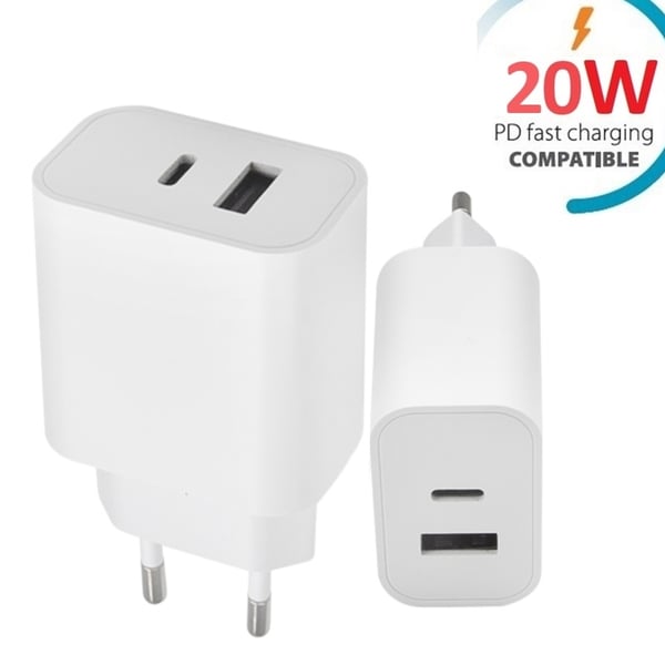 iPhone-kompatibel hurtigoplader PD, QC 20W Dual Port USB-C