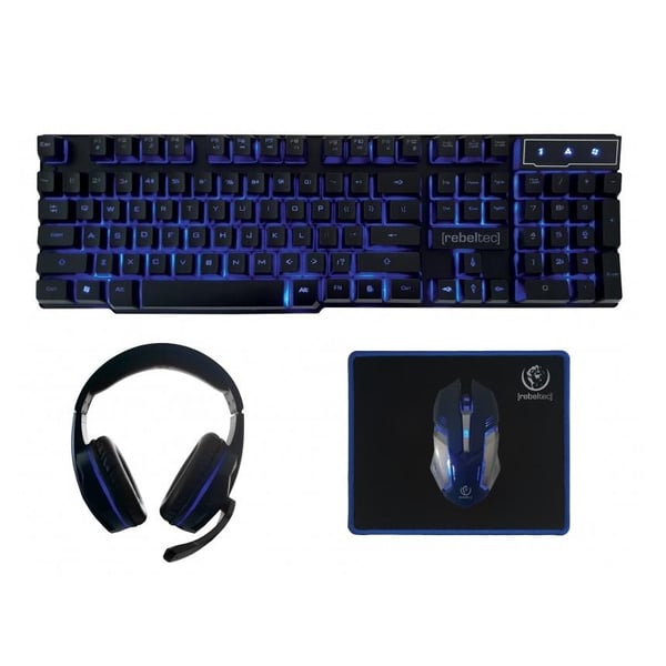 Rebeltec Gaming Sæt - Tastatur + Hovedtelefoner + Mus + Musemåtte