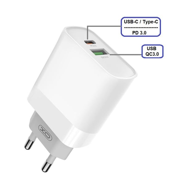 Hurtigoplader til iPhone / Samsung 18W PD USB-C Vægoplader