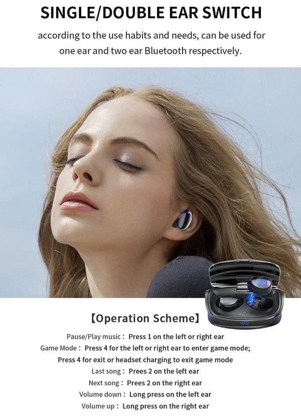 TWS Bluetooth V5.0 Trådløse Hovedtelefoner DEVIA JOY Game - Sort