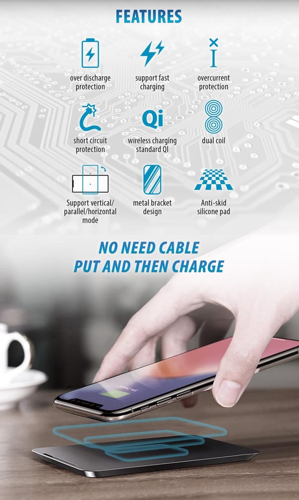 FOREVER 10W Hurtig QI Trådløs oplader - Til iPhone / Android