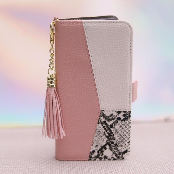 iPhone 14 Pro - Smart Charms -suojakotelo, lompakkomalli, vaaleanpunainen