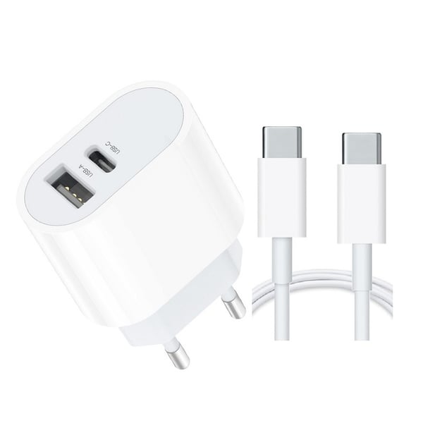 Hurtigoplader til iPhone / Samsung Dual Port USB-C med USB-C kabel