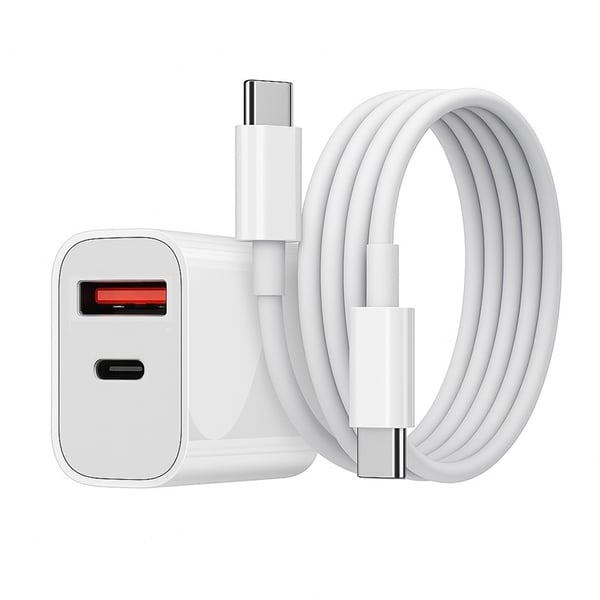 Hurtigoplader til iPhone / Samsung Dual Port USB-C med USB-C kabel