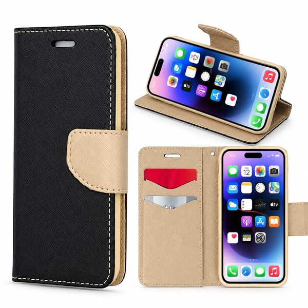 iPhone 15 Pro - Smart Fancy Mobilpung Sort/Guld