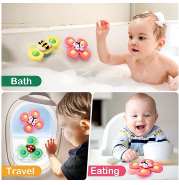3-pack Roterande Fidget Spinner med Sugkopp till Baby/Barn - Snurrande Leksak