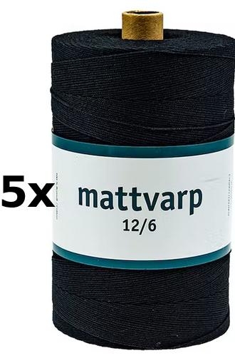 5 st. rullar Mattvarp 12/6 Svart - 500 gr / rulle - 100% ekologisk bomullsmattvarp 5 st. rullar Mattvarp 12/6 Svart - 500 gr / rulle - 100% ekologisk bomullsmattvarp