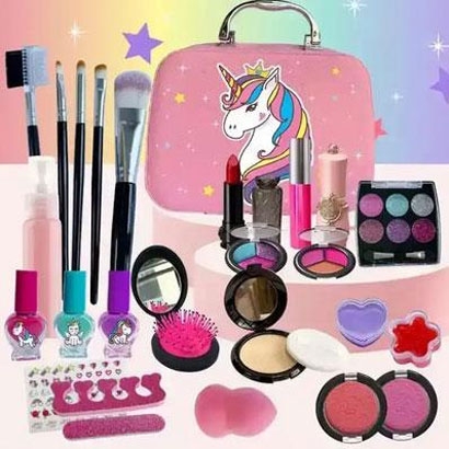 Makeup set för barn, flickor, kosmetisk sminkväska med förvaringslåda, för tjej 3+ år Makeup set för barn, flickor, kosmetisk sminkväska med förvaringslåda, för tjej 3+ år