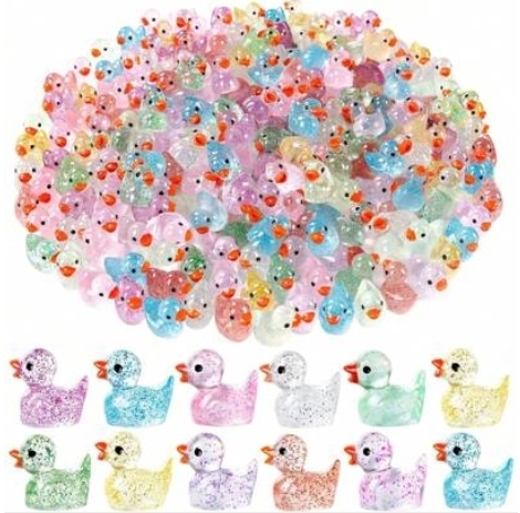 Nyhet 100 st Tiny Ducks Luminous Glitter Set Dekoration Realistisk Form Hållbar Harts Förtjusande ankor för jul födelsedagsfest Barnens dag