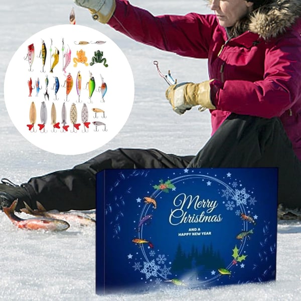 Fiskekalender 2025, 24-dagars Julkalender med fiskedrag, fiskebetem adventskalender, fisketillbehörsset, nedräkningskalender för vuxna, pojkar