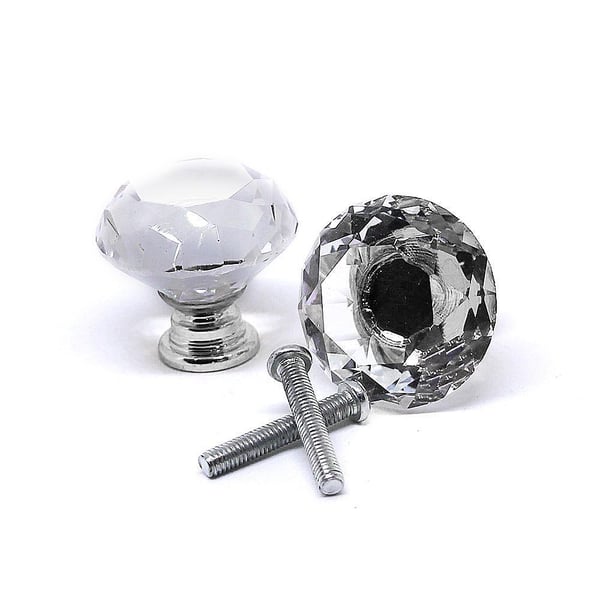 Knoppar 2-pack - Diamant / Kristall med silverfot 20 mm