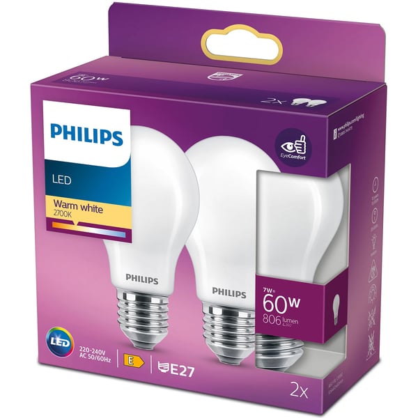 2-paks LED E27 Normal 60W Frost 806lm