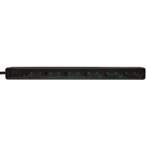 Strømuttak Slim Euro 6-veis 1,5m Sort