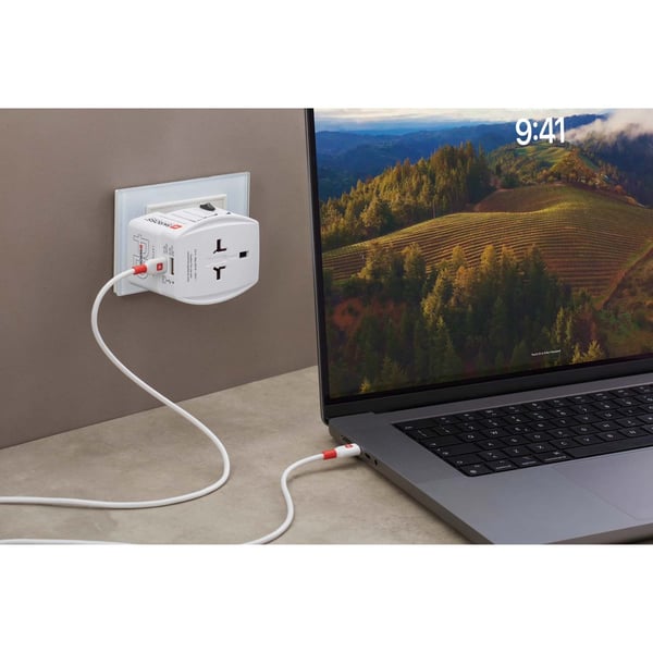 Verdens reiseadapter MUV USB AC65PD USB-A+USB-C PD 65W ujordet