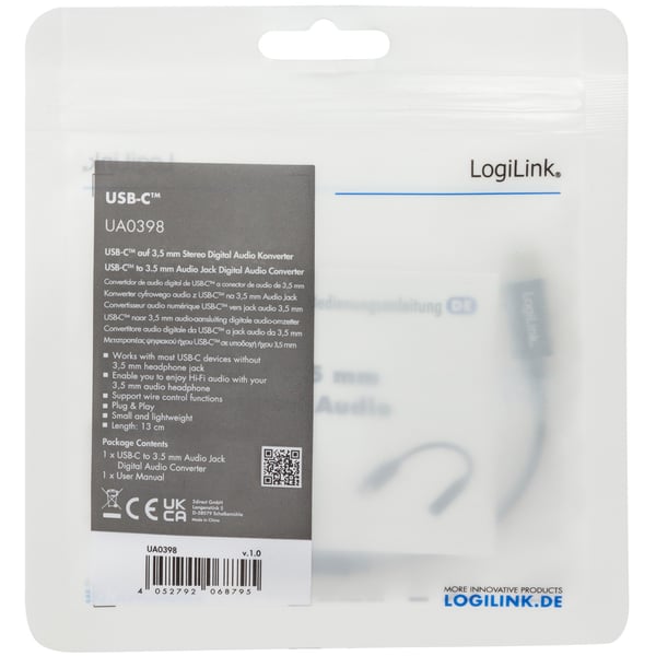 USB-C 3,5 mm lydadapter med DAC 13 cm nylonkabel