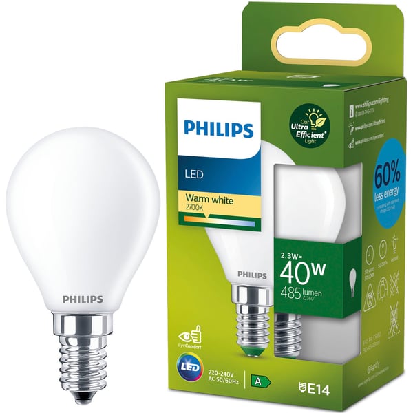 LED E14 Globe P45 2,3W (40W) Frostet 485lm 2700K Energiklasse A