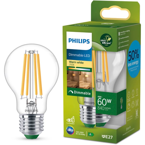 LED E27 Normaali A60 4W (60W) Kirkas 840lm Himmennettävä 2700K Energialuokka A