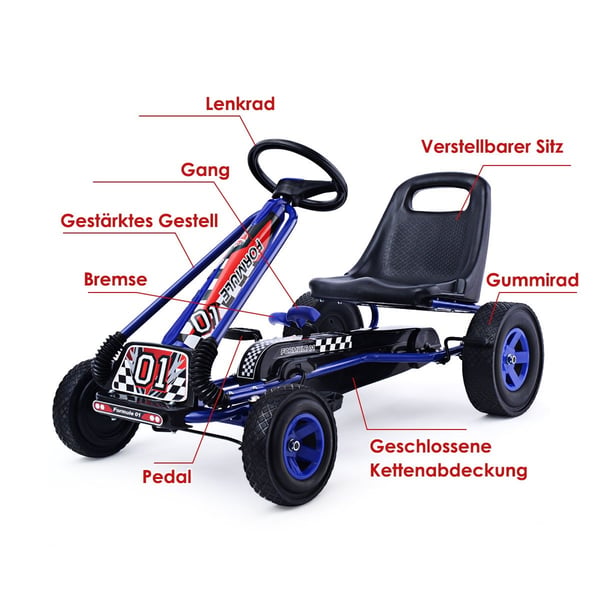 Pedal Gokart Racing Barnebil Pedal Kjøretøy Pedal Bil Gocart Utvendig sete Blå