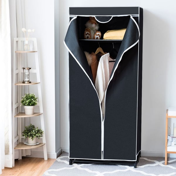 75 x 50 x 170 cm fargevalg garderobe stoffskap med klesstang-svart 75 x 50 x 170 cm fargevalg garderobe stoffskap med klesstang-svart