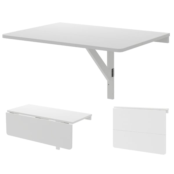 Seinälle asennettava kokoontaittuva pöytä Tilaa säästävä keittiöpöytä kokoontaitettava seinäpöytä 80 x 60 cm valkoinen Seinälle asennettava kokoontaittuva pöytä Tilaa säästävä keittiöpöytä kokoontaitettava seinäpöytä 80 x 60 cm valkoinen