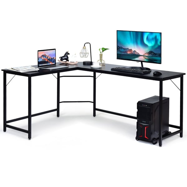 L-formet datamaskinbord PC hjørne skrivebord vinkelbord svart/naturlig 168 x 125 x 74 cm-svart
