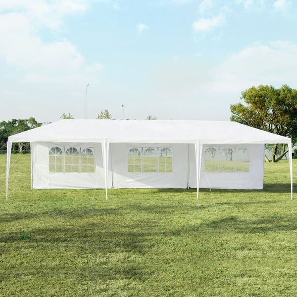 3 x 9 m lysthustelt hagepaviljong hagetelt med 5 avtakbare sidevegger hvit