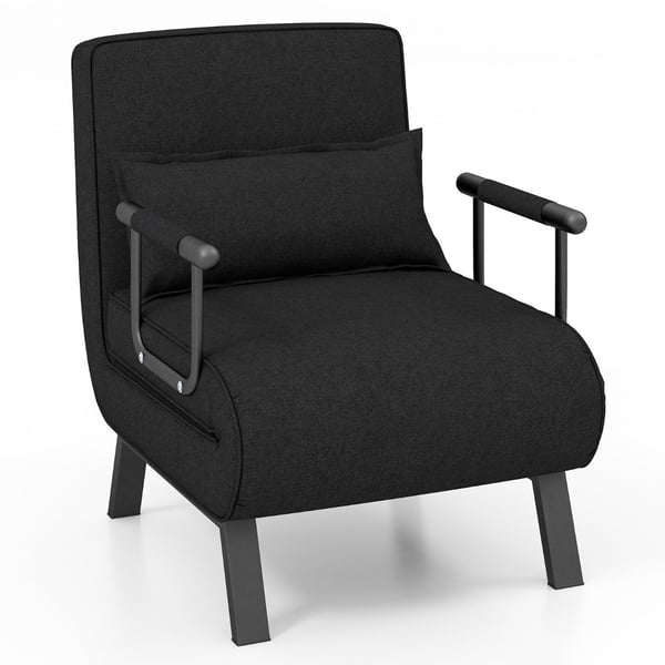 Lenestolseng med sengefunksjon, sammenleggbar sofa, sovesofa med justerbar rygg og avtagbar pute, svart Lenestolseng med sengefunksjon, sammenleggbar sofa, sovesofa med justerbar rygg og avtagbar pute, svart