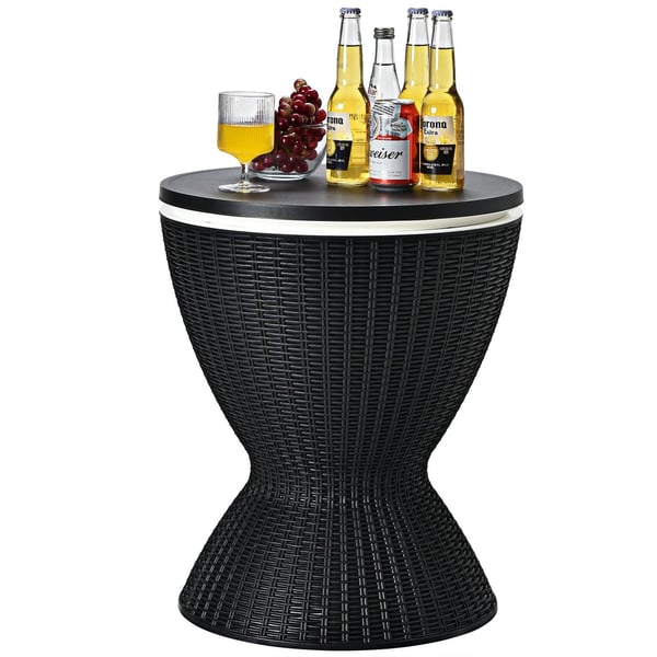3 i 1 sidebord 30L køleboks skammel havebord højdejusterbar iskøler sort