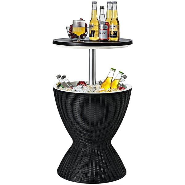 3 i 1 sidebord 30L køleboks skammel havebord højdejusterbar iskøler sort