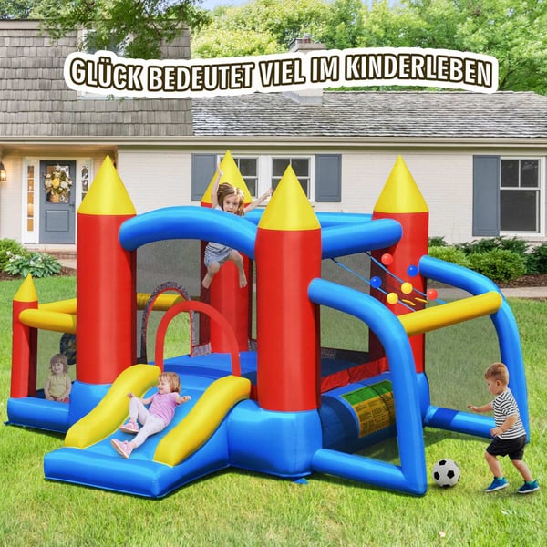 Oppblåsbart hoppeslott +450W blåser med skyve havballer 350 x 275 x 196 cm fargerik