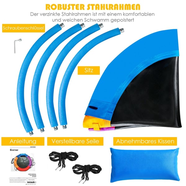 Ø100 cm huske med 100 - 180 cm justerbar tau tallerken trehuske fargerik