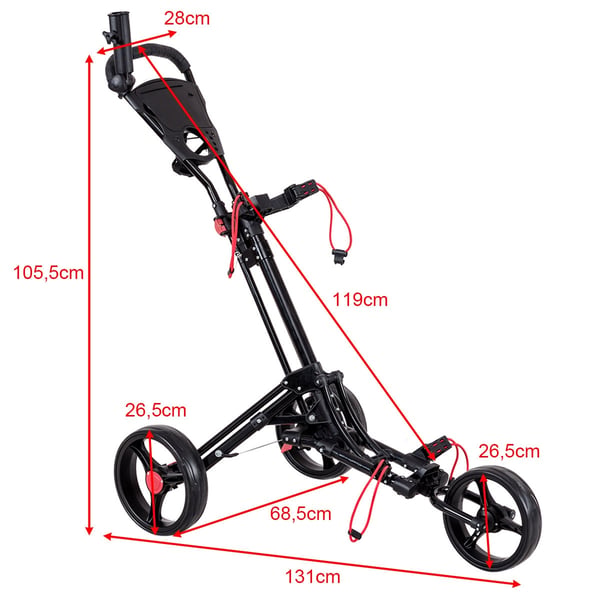 3-hjulet golfvogn golfvogn golf foldbar enkel push and pull vogn sort 3-hjulet golfvogn golfvogn golf foldbar enkel push and pull vogn sort