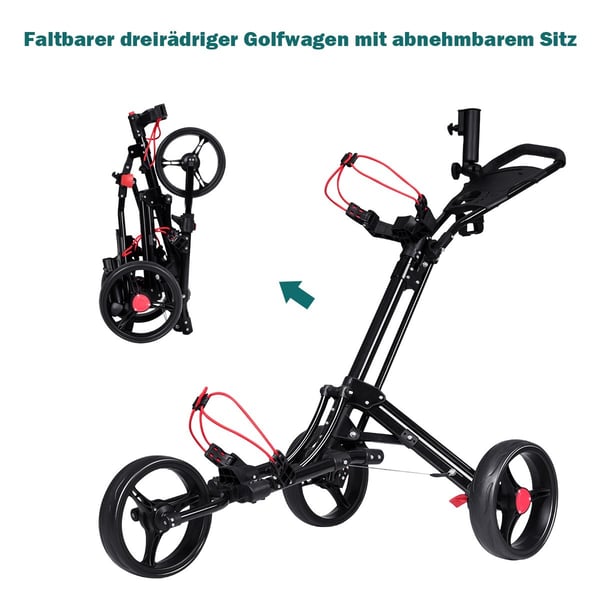 3-hjulet golfvogn golfvogn golf foldbar enkel push and pull vogn sort