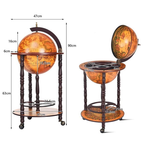 Rolling globe vinstativ Globe Bar på hjul for vin 47 x 47 x 90 cm brun