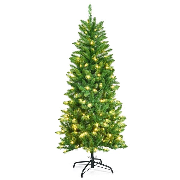 150 cm korkea valaistu tekokynä joulukuusi lämpimän valkoisin vihreillä valoilla