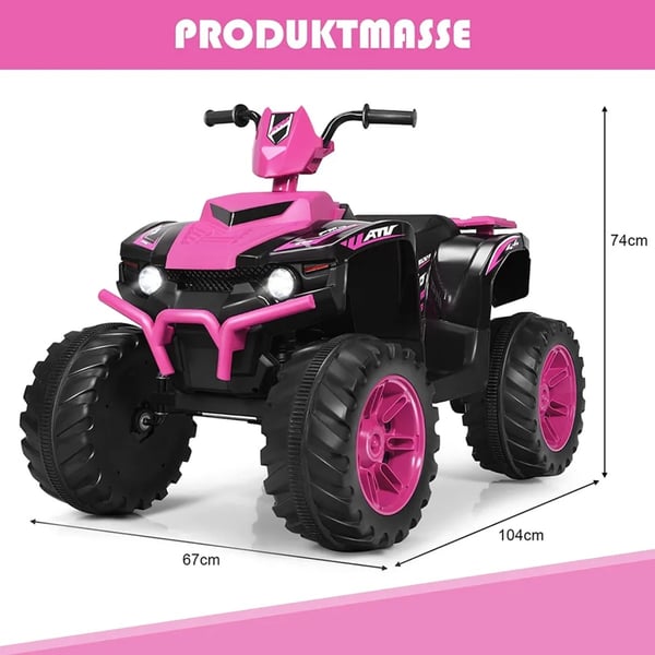 12V elektrisk firehjuling for barn med frontlykt mini elektrisk firehjuling med musikk & horn rosa
