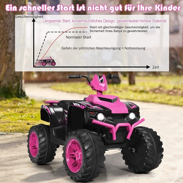12V elektrisk firehjuling for barn med frontlykt mini elektrisk firehjuling med musikk & horn rosa