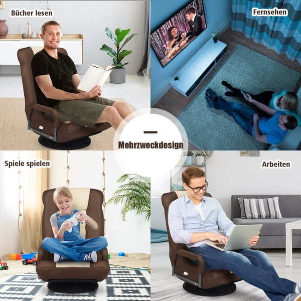 Justerbar 6-posisjons gulvstol gulvstol med dreiefot 61-87 x 55 x 75 cm Begge + Brun